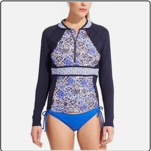 Athleta Navy and White Patterned Zip-Up Rashguard
